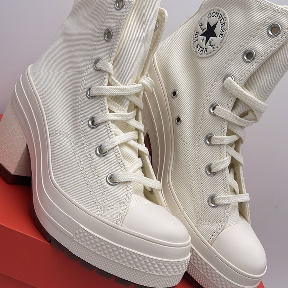 Converse WMNS CHUCK 70 DE LUXE HEEL HI EGRET/EGRET/BLACK A05348C Platform Snkrs - Picture 6 of 16